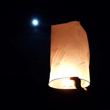North of Thailand Happy newyear christmas balloon yeepeng traditional at nightの素材