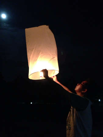 North of Thailand Happy newyear christmas balloon yeepeng traditional at nightの素材