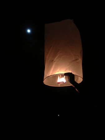 North of Thailand Happy newyear christmas balloon yeepeng traditional at nightの素材
