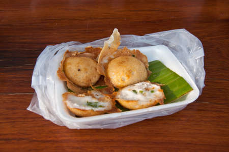 Kind of Thai sweetmeat in foam boxの写真素材