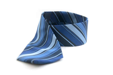 view of the details of a blue, striped necktie.の写真素材