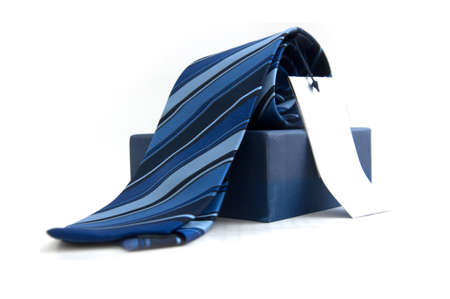blue striped necktie on whiteの写真素材