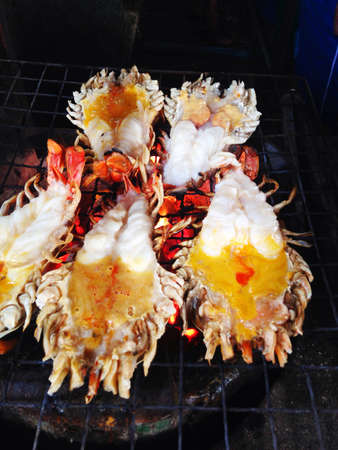 Grilled fresh river prawn on  stove,Thai style foodの素材
