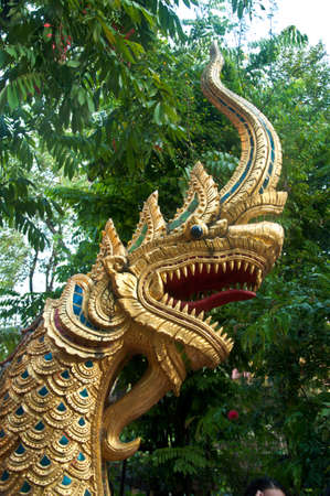 Great Naga Statue at Temple , Wat Phra Kaew - Chiang Rai Thailand