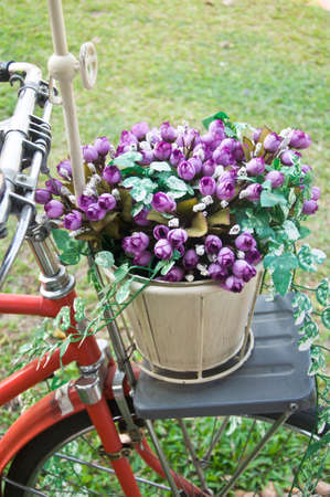decorative the bicycle with artificial flowersの写真素材