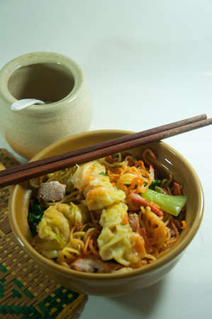 Asian style noodle with pork and vegetables