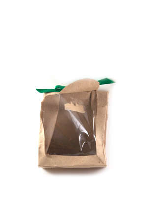 recycle brown paper bag isolate on whiteの写真素材
