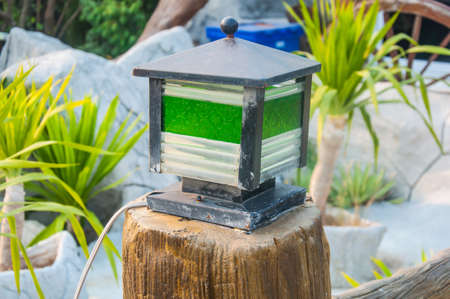 garden lamp on wood for decoration