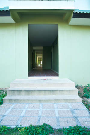 modern hotel corridor to exit stairwayのeditorial素材