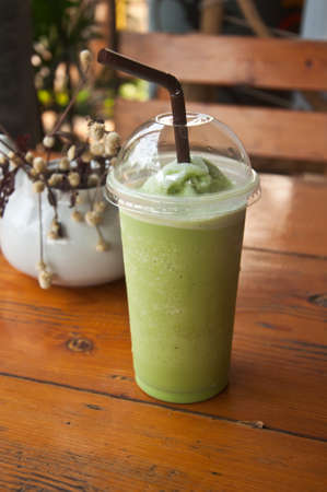 a cup of green tea smoothiesの写真素材