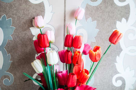Artificial tulip flower decoration in homeの写真素材