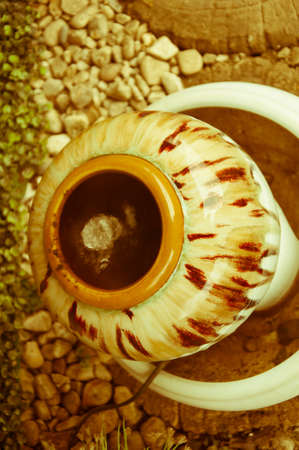 native Vase of Thai pottery. (Thai Earthenware) mini water fall for house decorationの写真素材