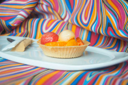 Tartlet with fresh fruit (watermelon, cantaloupe,orange)の写真素材