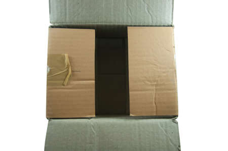 close up opened brown box with white background