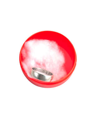 Silver ring in red jewelery boxの写真素材