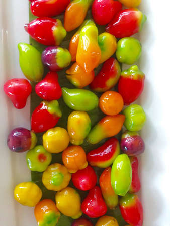 Ancient Thai dessert Thai pudding with coconut toppingの写真素材