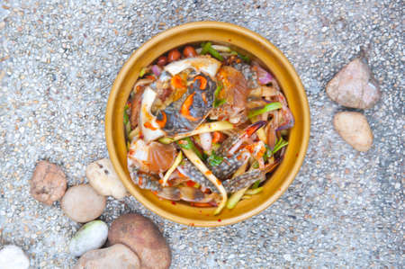 Famous Thai food,  spicy mango salad with crabの写真素材