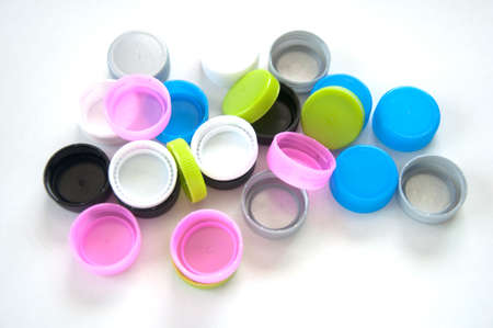 Plastic bottle screw caps isolated on white