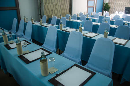 the conference room : blue table and blue chairの写真素材
