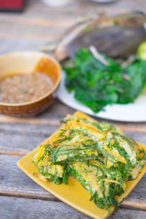 Pickled fish and chili dip with boiled vegetablesの写真素材