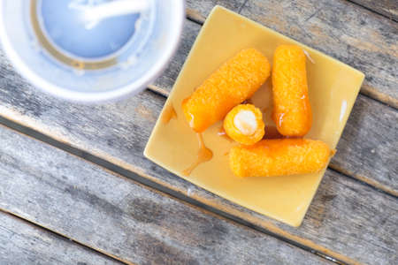 cheese sticks with tomato sauceの写真素材