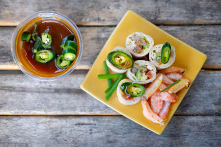 Vietnamese pork and crab spring roll with sauce - Asian style food