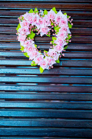 flower wreath in heart shape ,roseの写真素材