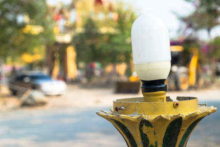 Golden street lamp in Thai templeの写真素材