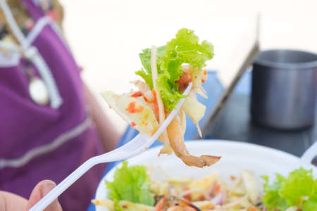 spicy mango salad with vegetable and chiliの写真素材