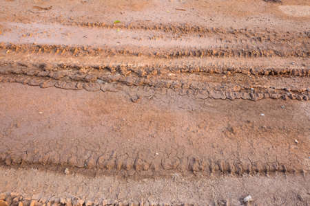 Wheel tracks on the soilの写真素材