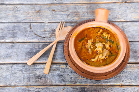 Thai panang curry on wood tableの写真素材