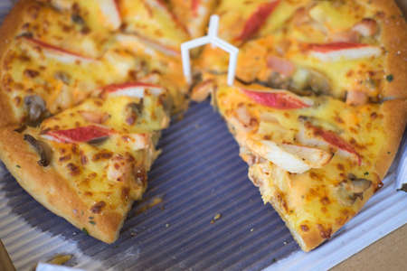 Seafood Italian Pizza sliceの写真素材