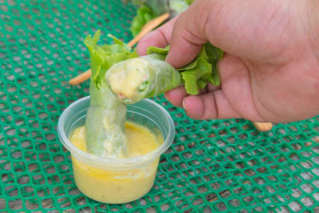 salad rolls with hand dipping