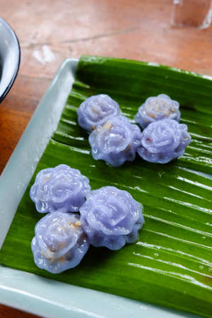 Chor Muang, Rare Thai traditional dessert made from flour filled with coconutの写真素材
