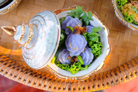 Chor Muang, Rare Thai traditional dessert made from flour filled with coconutの写真素材