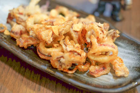 Plate of fried calamari  ring on dish