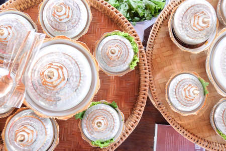 Thai food model in Thai porcelain with Benjarong, Ceramic old Thai's design of bowlの写真素材