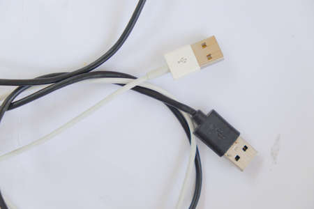 Old of USB - micro USB charging cableの写真素材