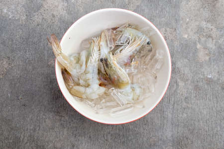 Raw fresh shrimp on bowlの写真素材