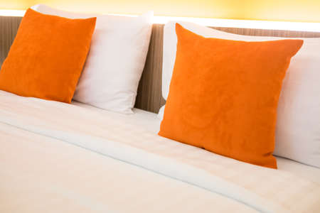 Beautiful luxury pillow on bed decoration in bedroom interiorの写真素材