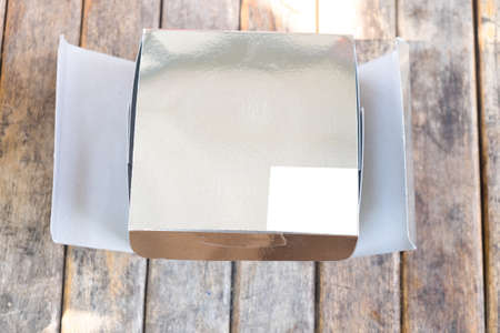 gift box gray color on wood table