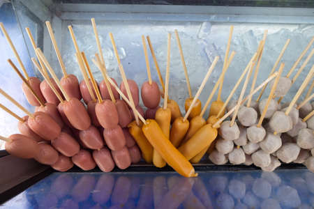 Many Kind of Deep Fried Sausage (Hot Dog) Thai Style on The Streetの写真素材