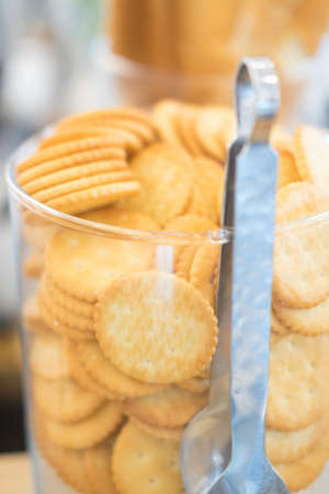 Many of round shortbread biscuits in glassの写真素材