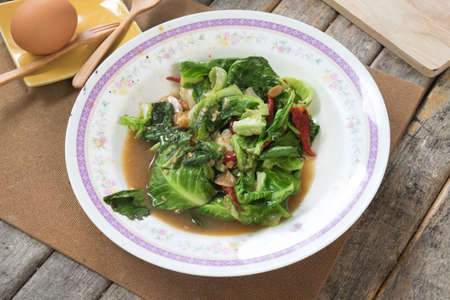 Thailand food, Fried lettuce with oyster sauce, garlic, pepperの写真素材