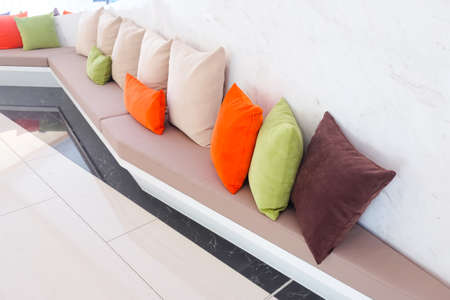 Beautiful luxury pillow on sofa decoration in living room interiorの写真素材