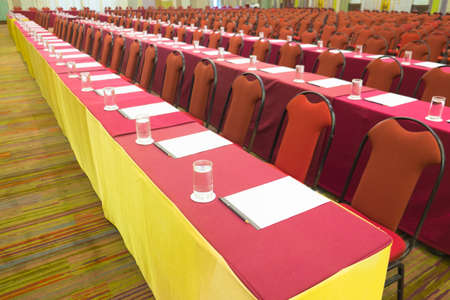 The image of lecture table in seminar room, ready to seminar