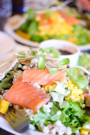 Salad - smoked salmon with vegetablesの写真素材