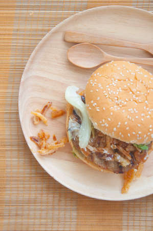 Close-up photo of home made hamburger of beefの写真素材