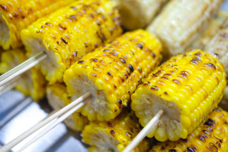 Close up corn toast burns at Thai street marketの写真素材