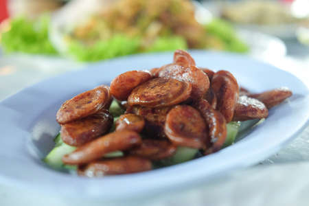 fried chinese sausage, Thai style foodの写真素材
